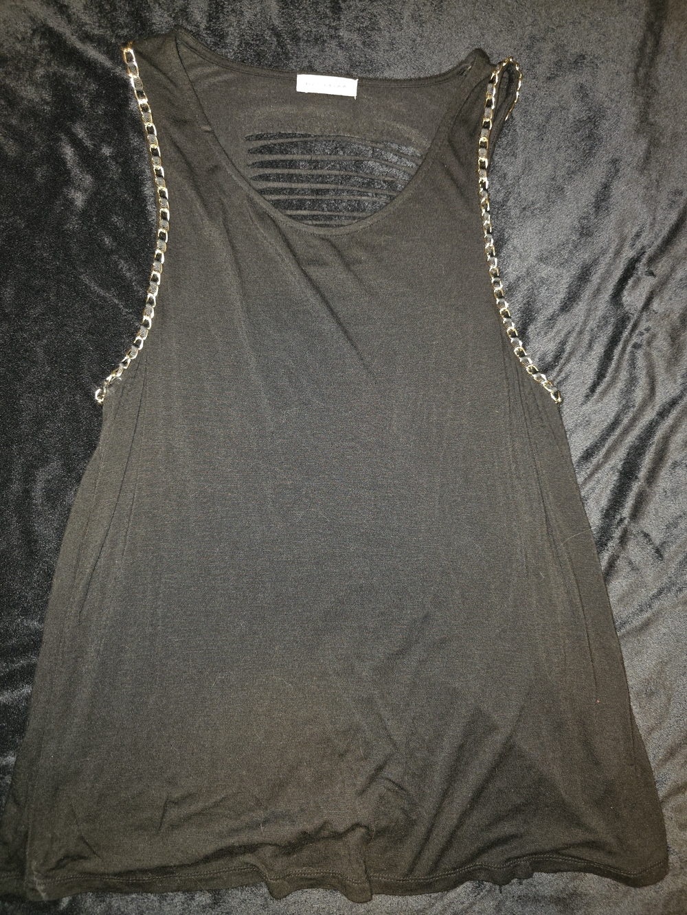 Black Chain-Trim Sleeveless Tank Top